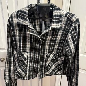 Lucky Brand Black and White Plaid Blazer